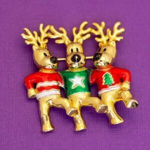 Vintage Moose And Friends Gold Tone Christmas Brooch by AJC - Q31